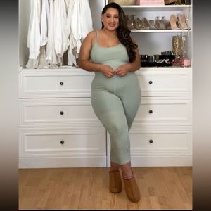 Women's Ribbed Jumpsuit in Light Green